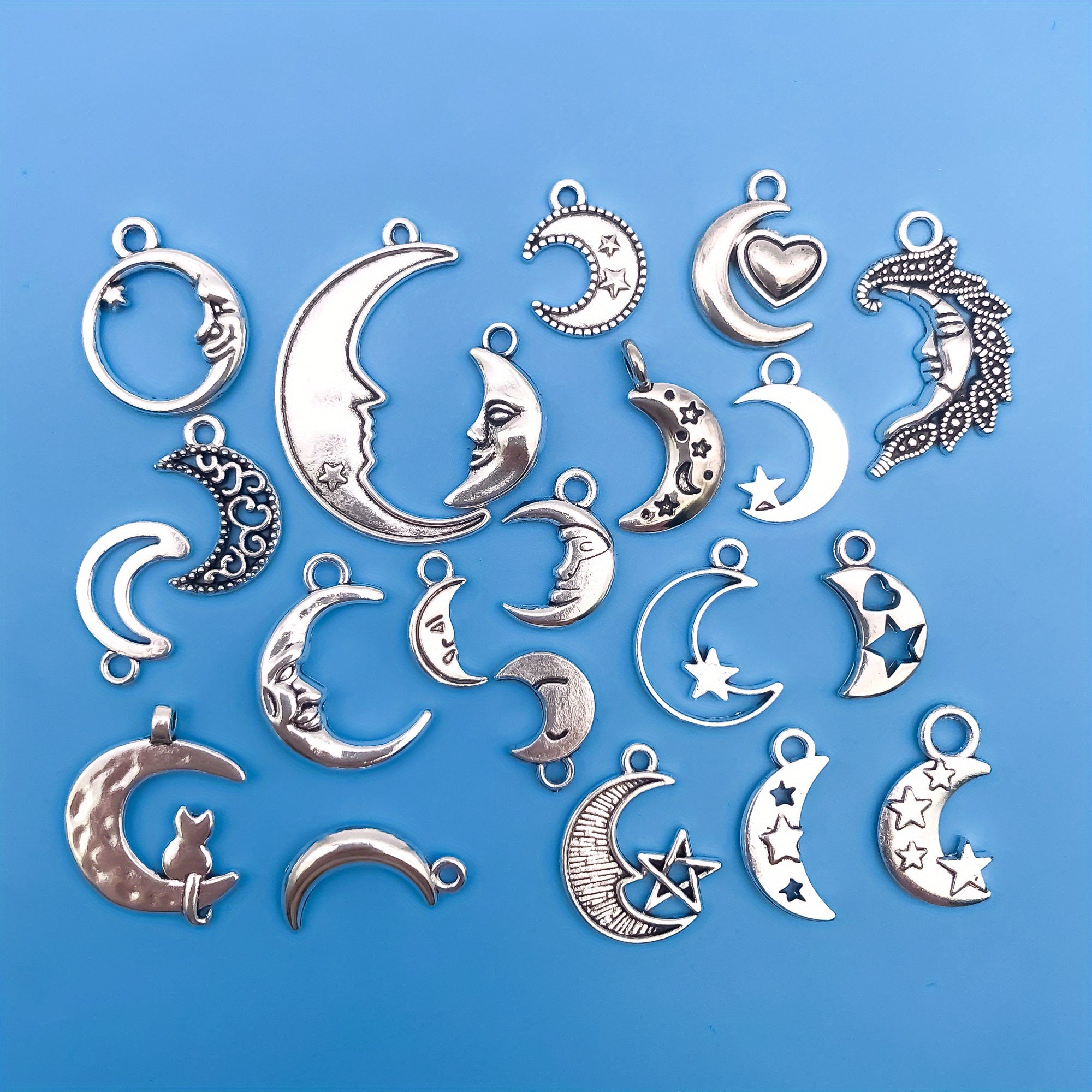21pcs Antique Silver Sun Moon Star Charms for DIY Jewelry Making