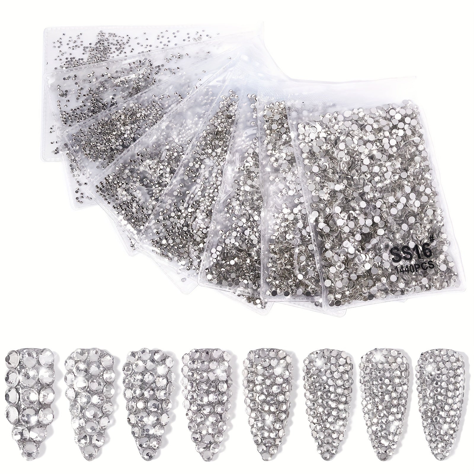 1440Pcs Rhinestones Nail Art Round Crystals Strass Glass Nail Charms