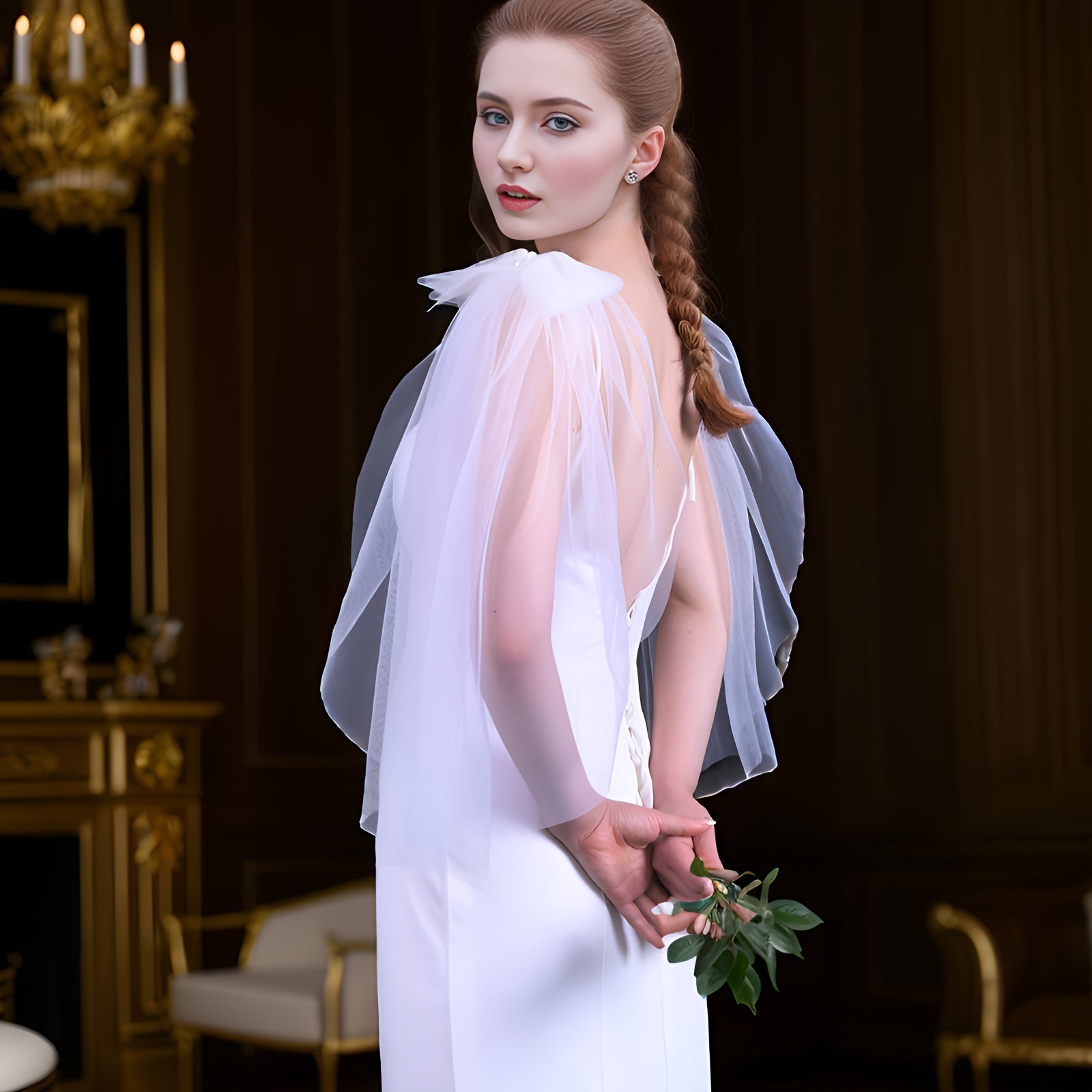 Detachable Bridal Shawl with Bowknot Sleeveless Wedding Dress Accessory