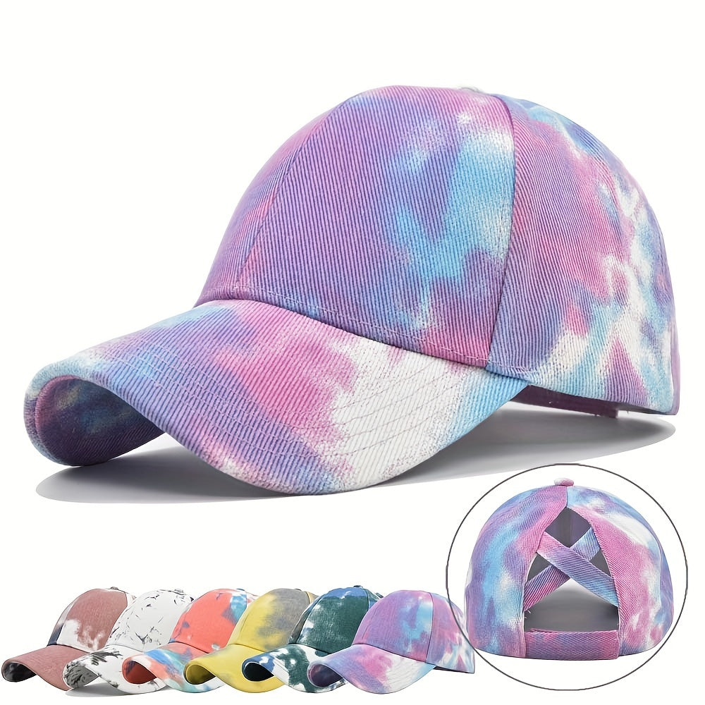 Colorful Tie Dye Ponytail Trucker Hat Breathable Baseball Cap Sunshade Dad Hat