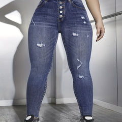  Washed Ripped Fringe Trim Skinny Jeans