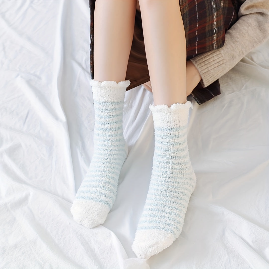 5 Pairs Striped Fuzzy Socks Women's Mid Tube Stockings