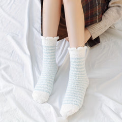 5 Pairs Striped Fuzzy Socks Women's Mid Tube Stockings