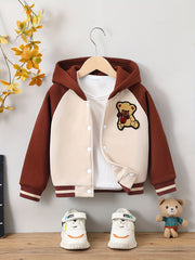 Boys Hooded Fleece Bear Print Jacket