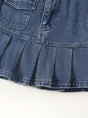 Girl's Heart Butterfly Tie Dye T shirt & Pleated Denim Skirt Set