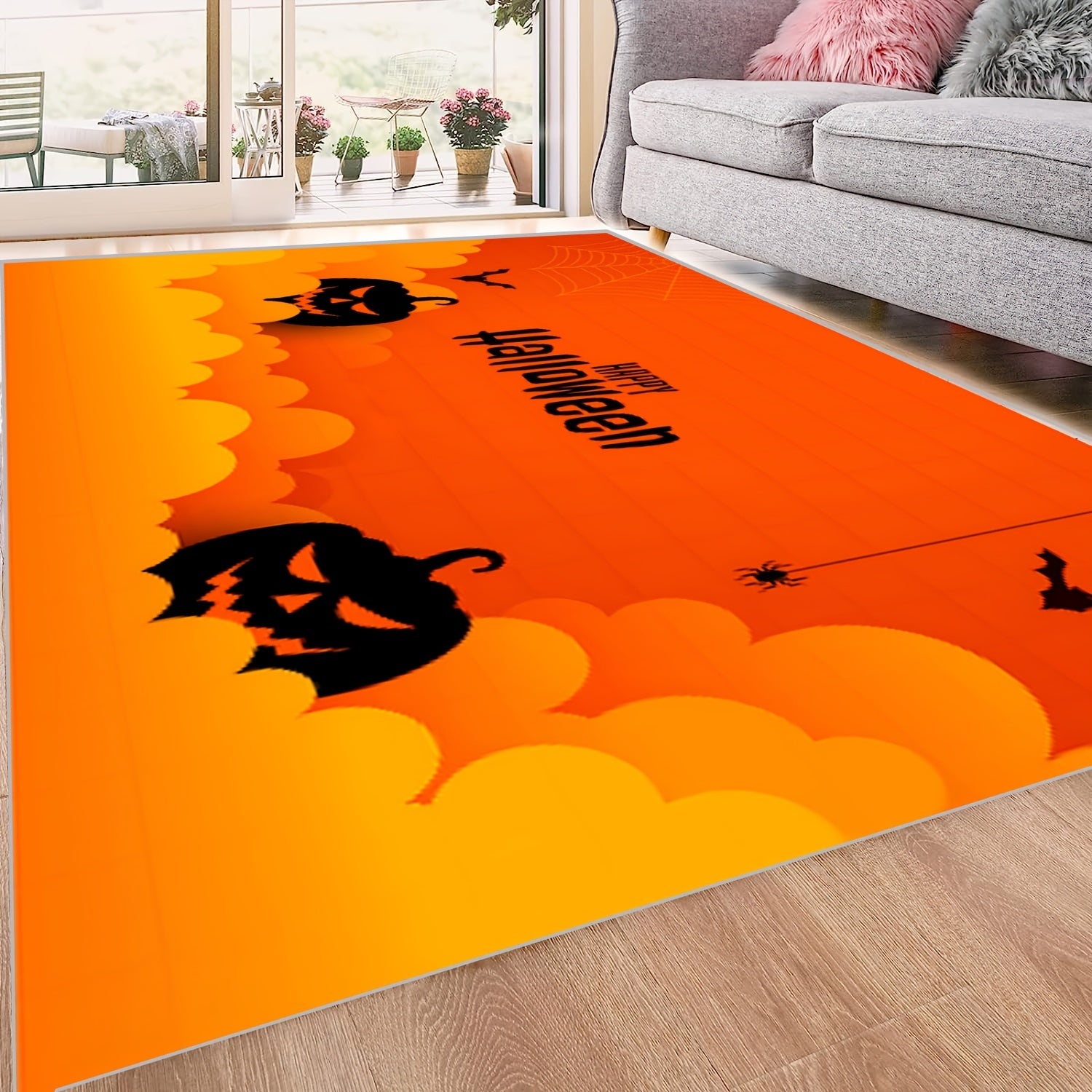Halloween Pumpkin Bat Pattern Carpet for Living Rooms Bedrooms