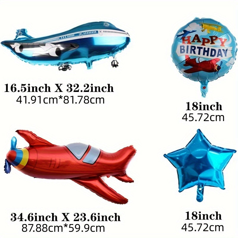 6pcs Airplane Balloons Pilot Adventure Airplane Theme Balloons
