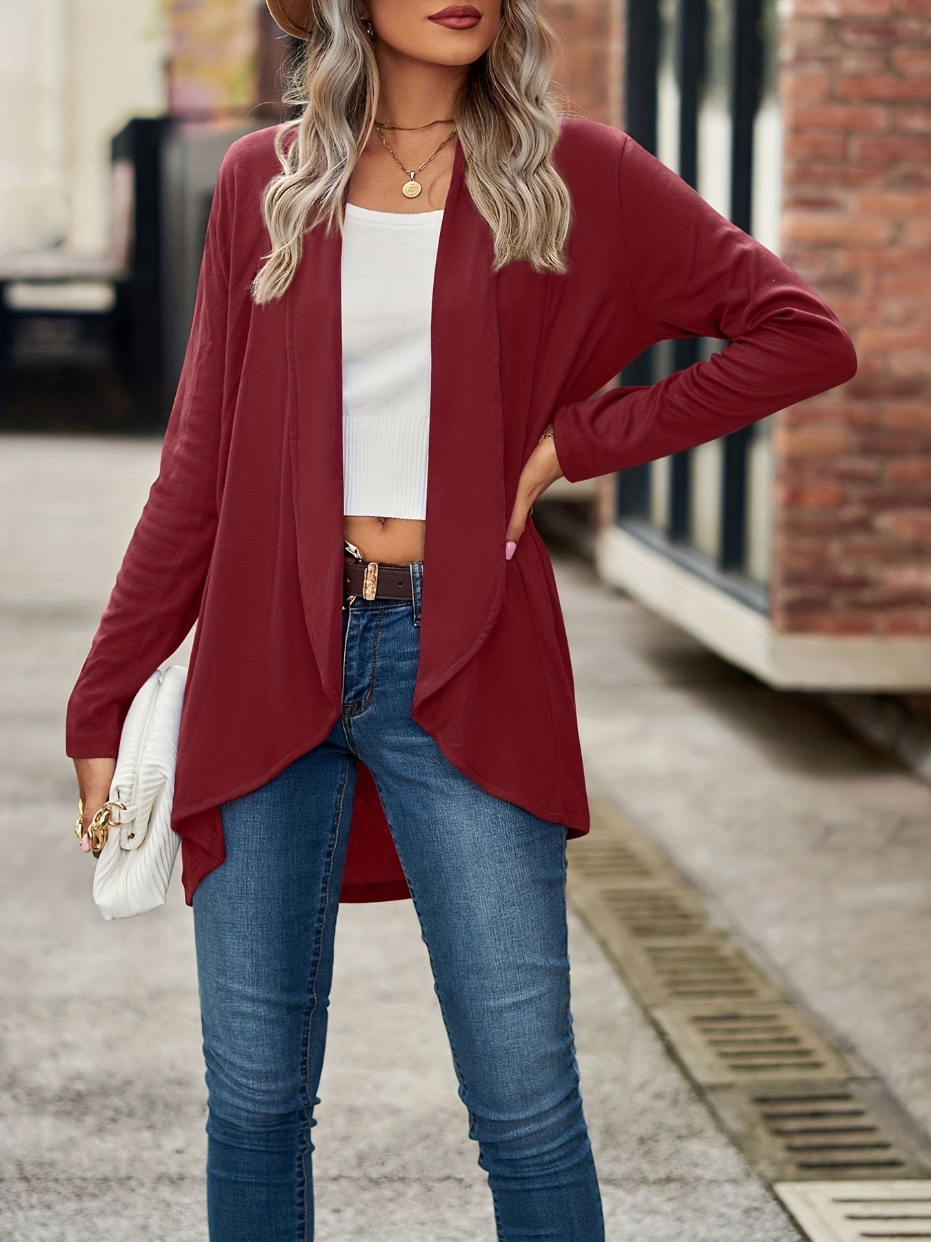  Solid Open Front Cardigan