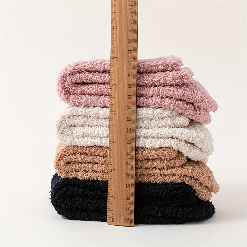 7 Pairs Smile Print Fuzzy Socks Comfy & Warm Mid Tube Socks