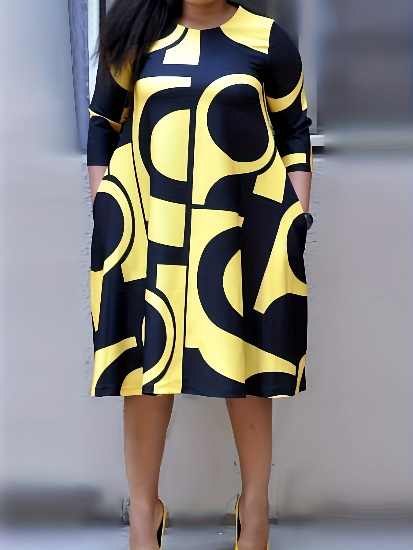 Geometric Print Half Sleeve Loose Fit Dress