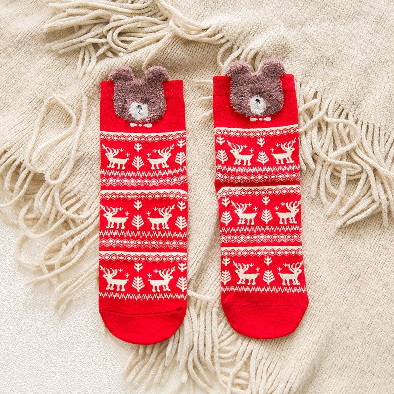Christmas Ankle Socks: Cartoon Animal & Christmas Print Women's Stockings