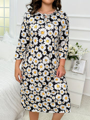  Nightdress Women's Plus Daisy Print Three Quarter Sleeve