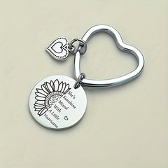 Heart Keychain Engraved Sunflower Inspirational Letter Keyring
