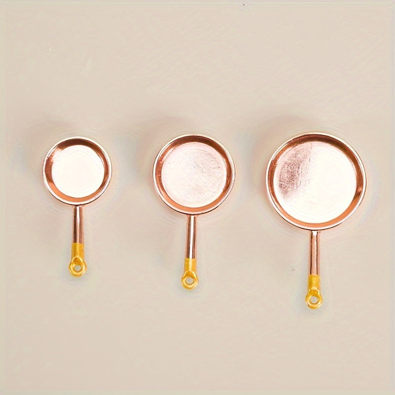 3pcs Mini Long Handle Pans Dollhouse Kitchen Accessories Food Play Scene Model