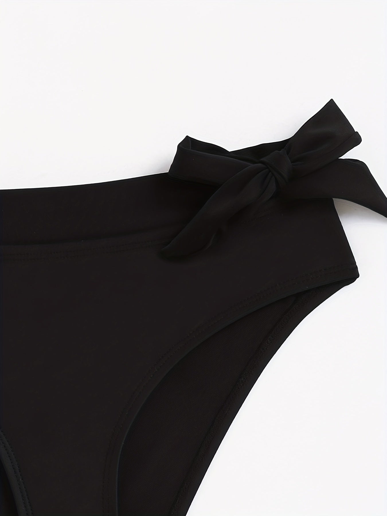 Bowknot Decor Swim Briefs High Strech Knot Solid Bikini Bottoms