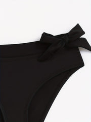 Bowknot Decor Swim Briefs High Strech Knot Solid Bikini Bottoms