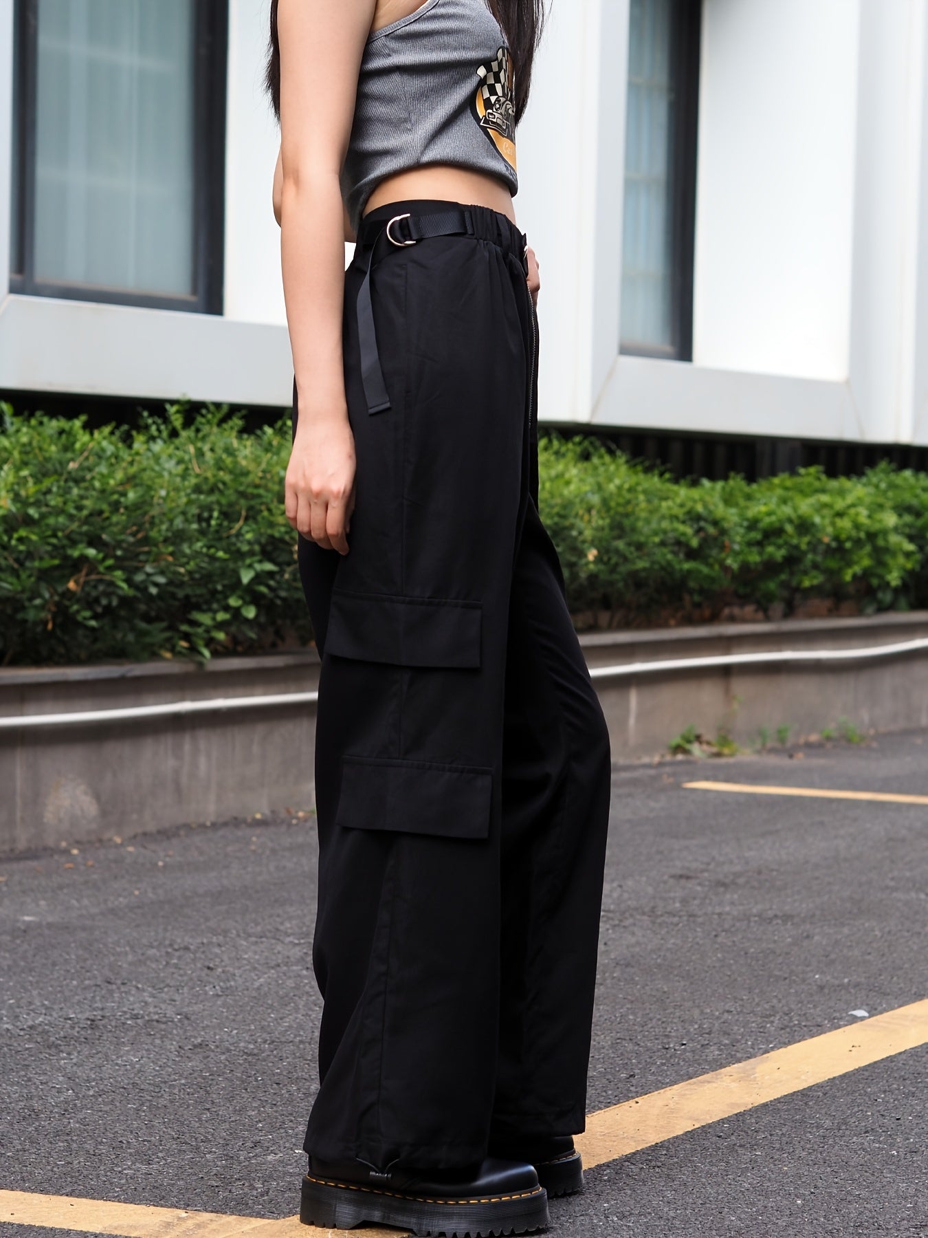  Buckle Wide Leg Cargo Trousers