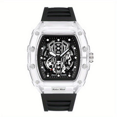 Men's Transparent Silicone Waterproof Wine Barrel Quartz Watch