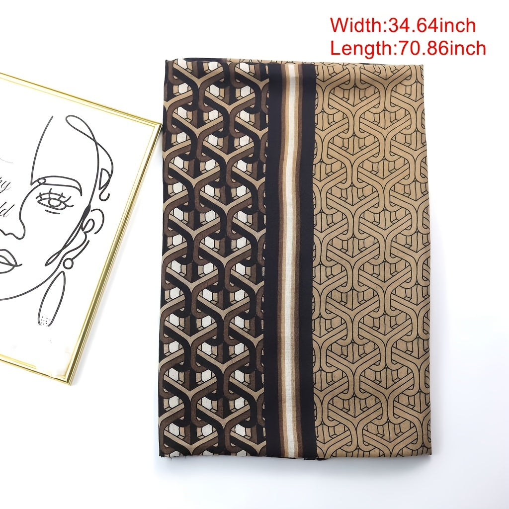 Geometric Ring Print Scarf Block Shawl Frayed Edge Windproof Head Wrap