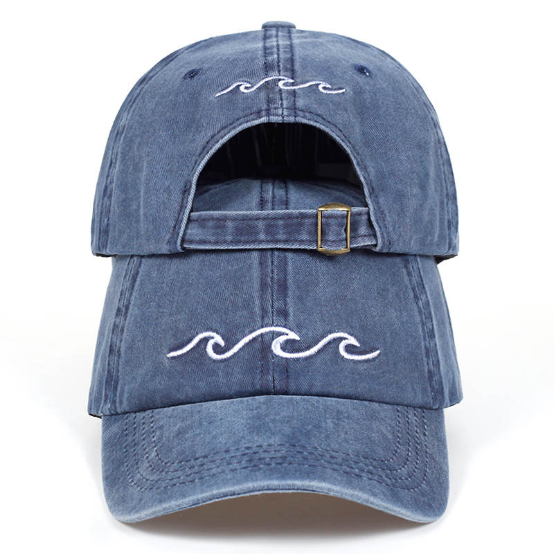Wave Cotton Cap Women's Baseball Cap Unisex Vintage Embroidered Washed Cap