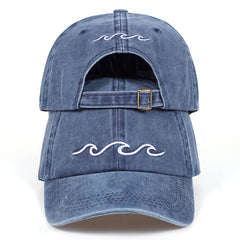 Wave Cotton Cap Women's Baseball Cap Unisex Vintage Embroidered Washed Cap