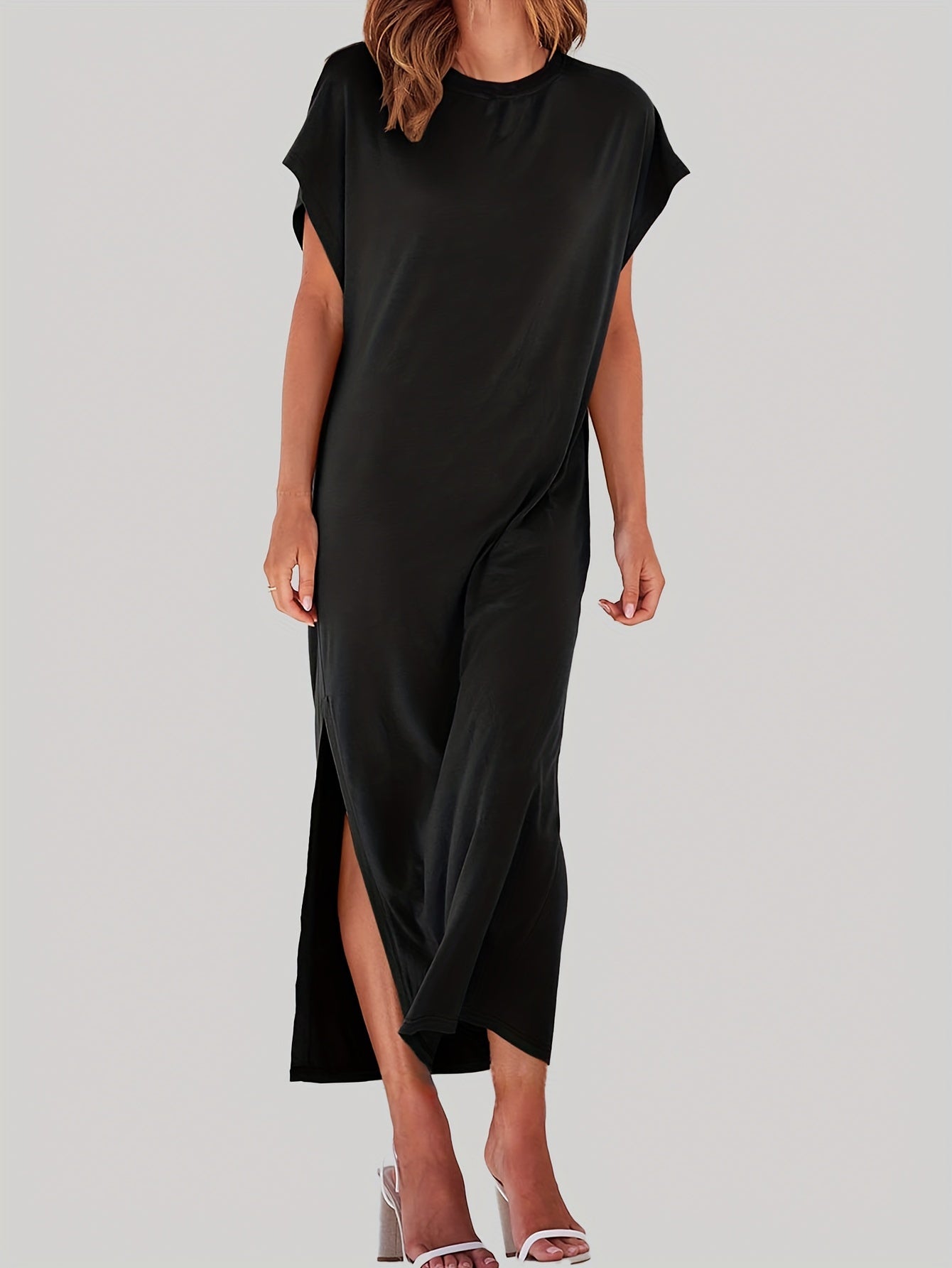  Solid Bat Sleeve Maxi Dress