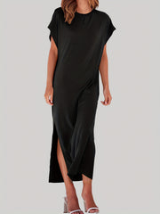  Solid Bat Sleeve Maxi Dress