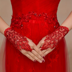Bridal Wedding Lace Gloves Beaded Short Sequin Gloves