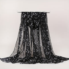 Musical Note Print Casual Scarf Solid Gauze Shawl Head Wrap