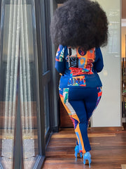 Colorblock Graphic Print Long Sleeve Top & Pants Set