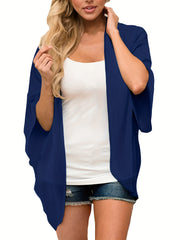  Solid Batwing Sleeve Open Front Cardigan