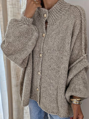  Solid Lantern Sleeve Button Up Stretch Cardigan