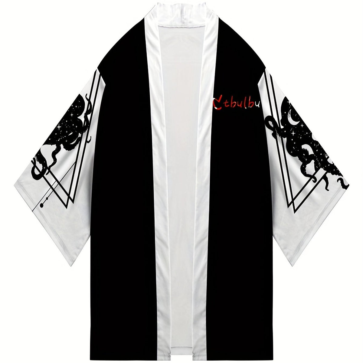 Japanese Octopus Pattern Kimono Jacket V Neck Short Sleeve Coat