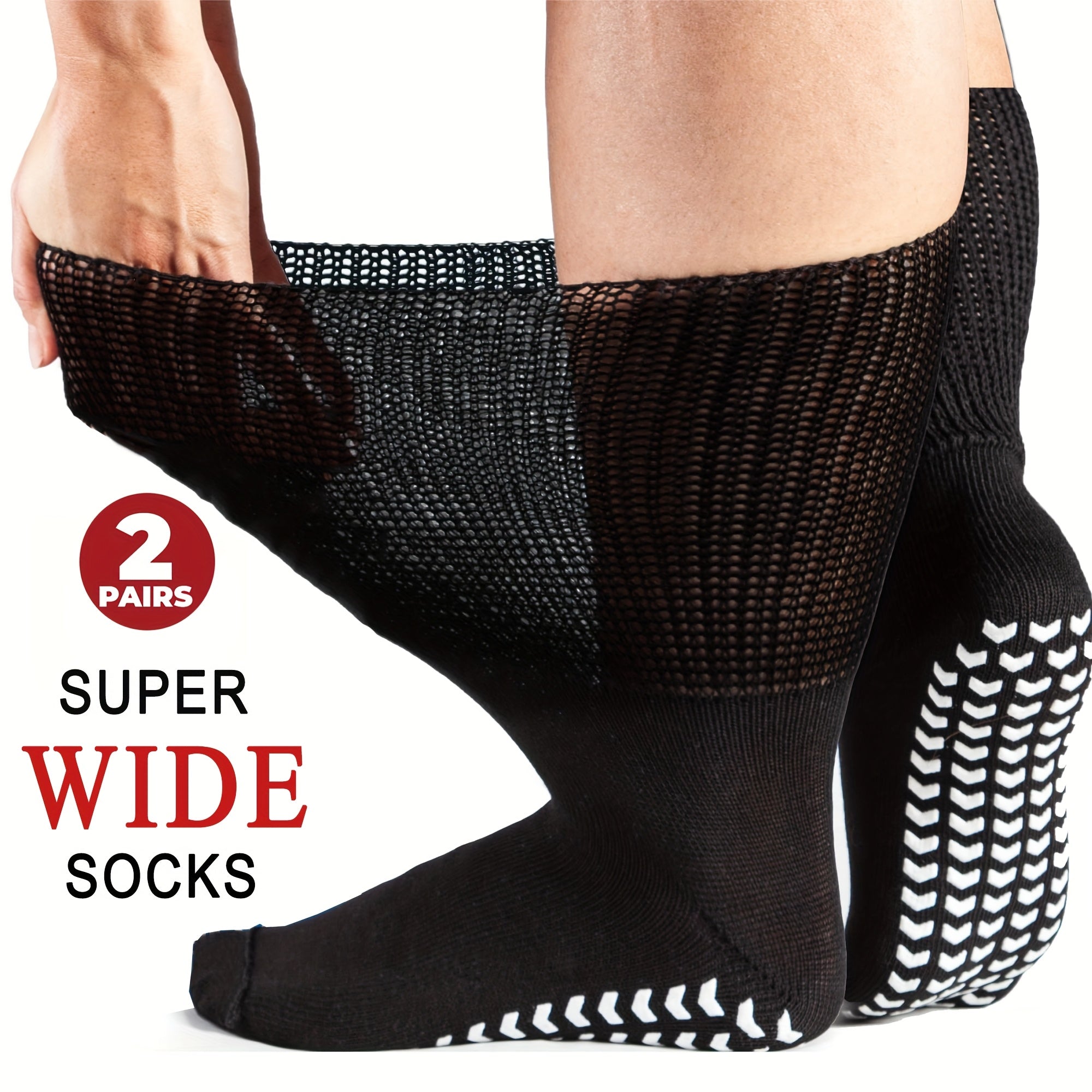 2 Pairs Wide Calf Diabetic Socks Non Slip Hospital Cover Cast Plus Size