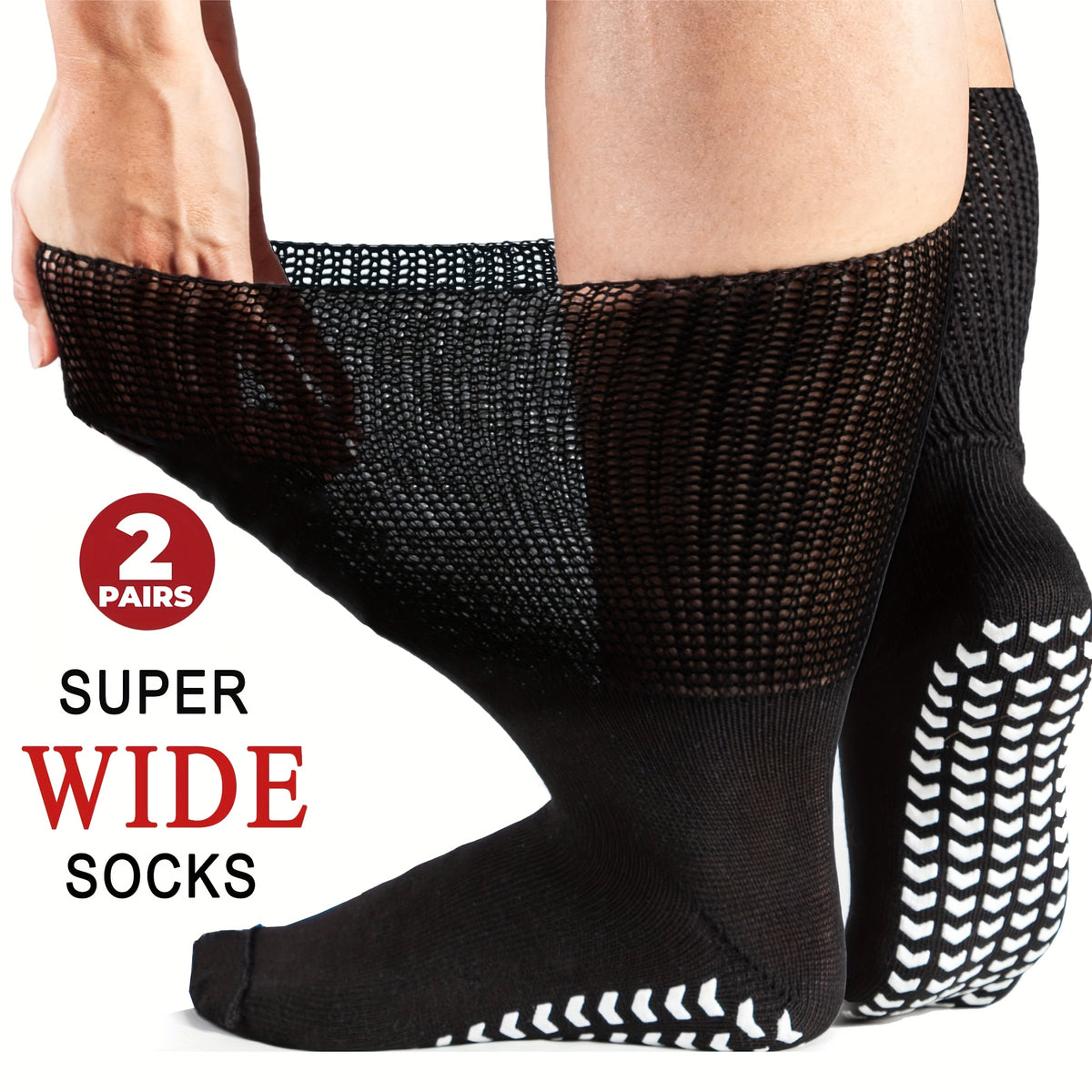 2 Pairs Wide Calf Diabetic Socks Non Slip Hospital Cover Cast Plus Size
