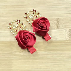 2pcs Rose & Rhinestone Decor Hair Clip Barrette Headwear