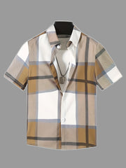 Plaid Print Short Sleeve Shirt for Boys