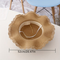 Girls Straw Sun Hat & Bag Set Lightweight Sunscreen Cap