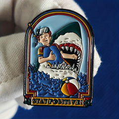 Funny Shark Eating Guy Metal Lapel Pin