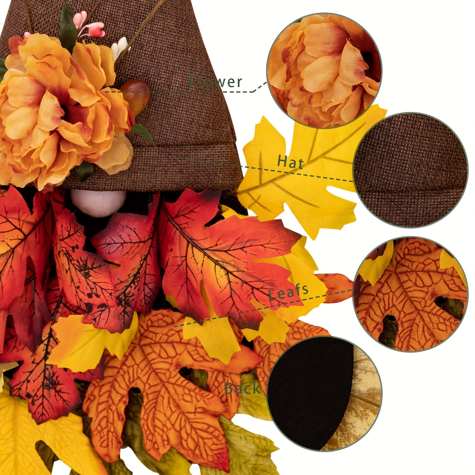 Fall Wreath Hat with Faux Maple Wood Beads for Front Door