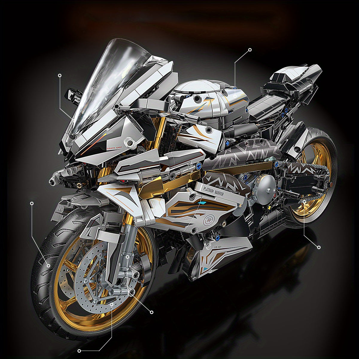 Platinum Motorcycle Building Blocks Model Easy Assembly Perfect Gift