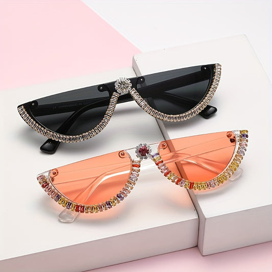 Y2K Semi Rimless Sunglasses Zircon Decorative Glasses