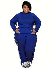  Fringe Trim Hoodie Sweatshirt & Pants Set
