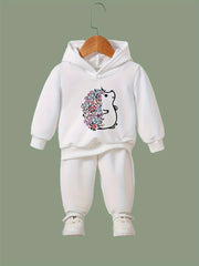 Flower Hedgehog Print 2pcs Girls Outfits For Sports Spring Fall