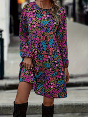  Floral Print Long Sleeve Mini Dress