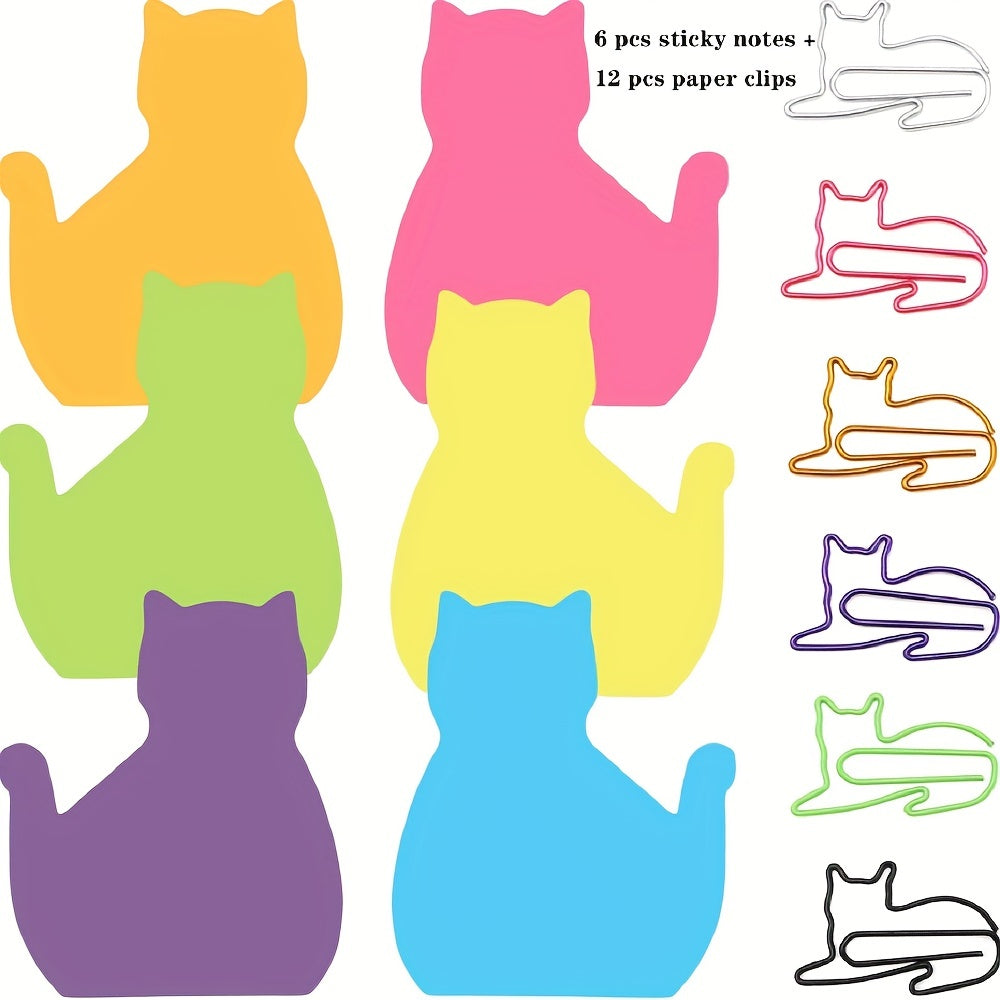 Cat Sticky Notes & Paper Clips Set - Funny Cat Office Supplies