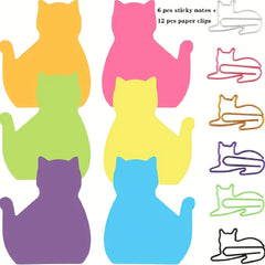 Cat Sticky Notes & Paper Clips Set - Funny Cat Office Supplies