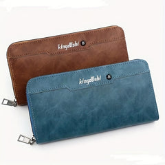 Men's Leather Zipper Business Clutch Bag Large Capacity Purse Wallet