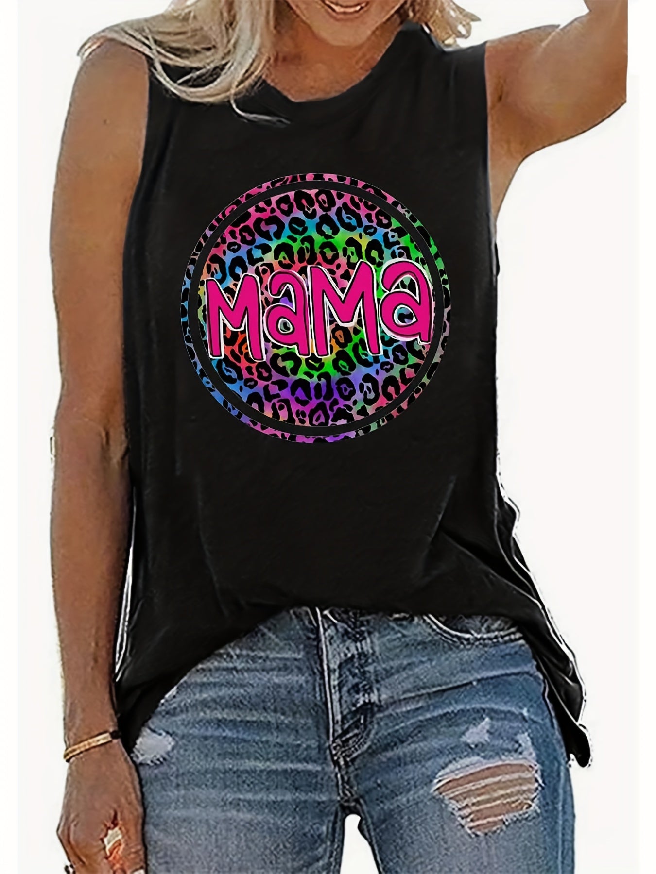 Leopard Letter Print Tank Top for Summer Women's Clothing