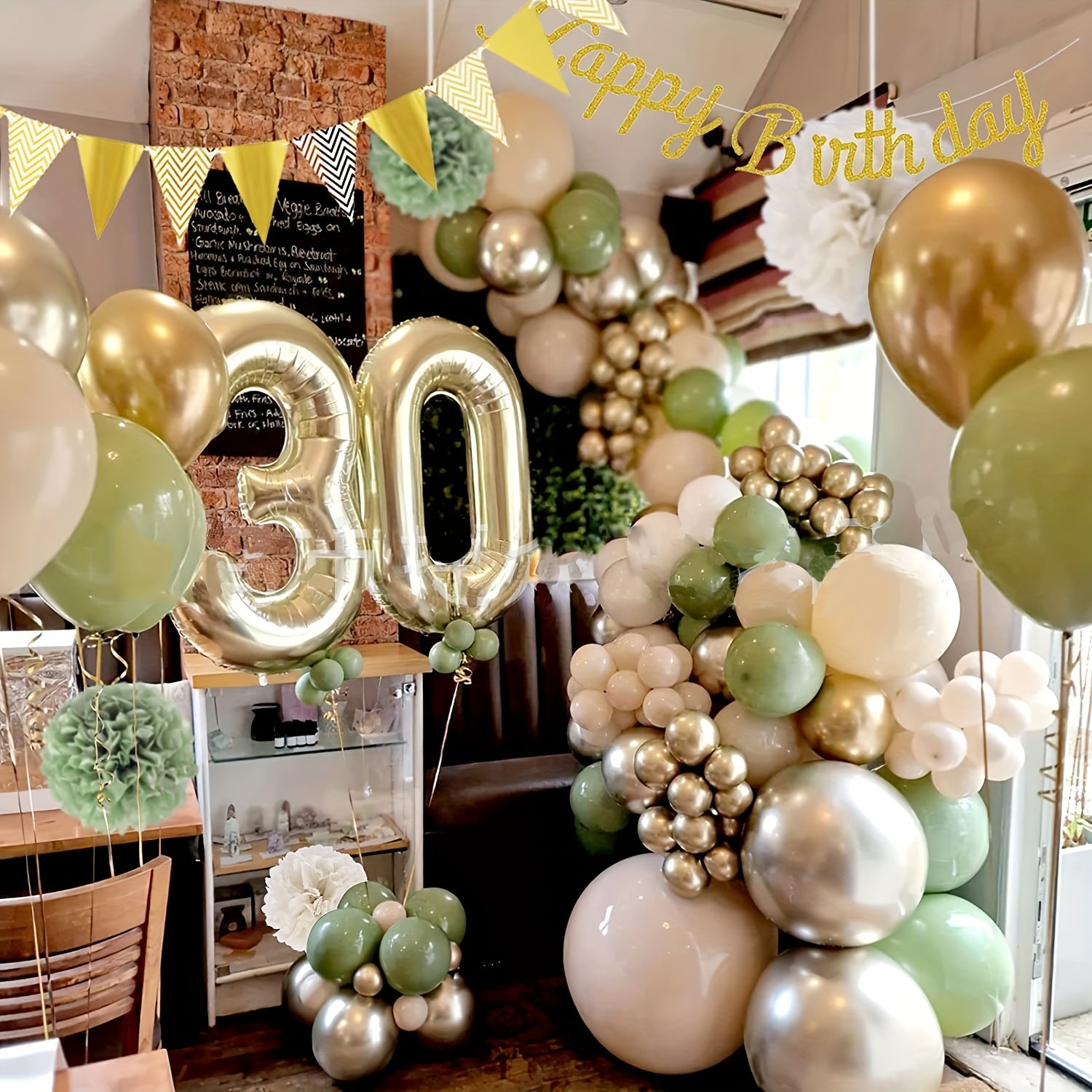 Happy Birthday Balloon Arch Garland Green Golden Confetti Latex Aluminum Foil St